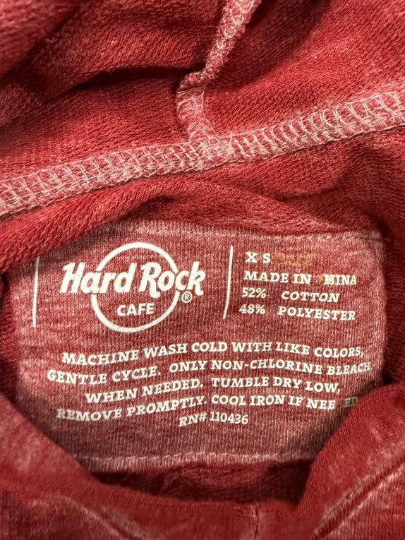 HARD ROCK CAFE Φούτερ Hoodie XS | Λεπτό Υφαντό | V-Neck | Μπορντό (Maroon)